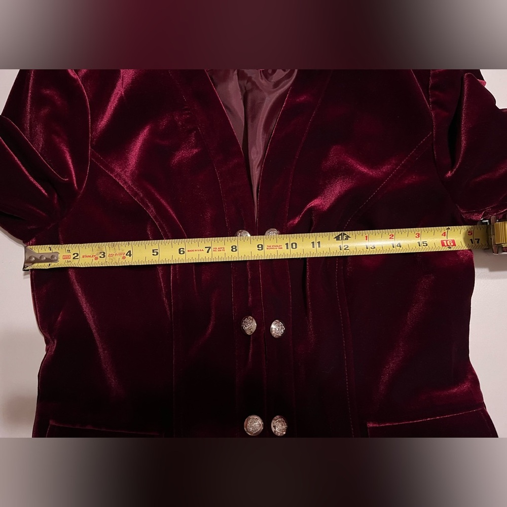 INC International Concepts Velvet Military Jacket Blazer collarless burgundy M - Picture 9 of 11